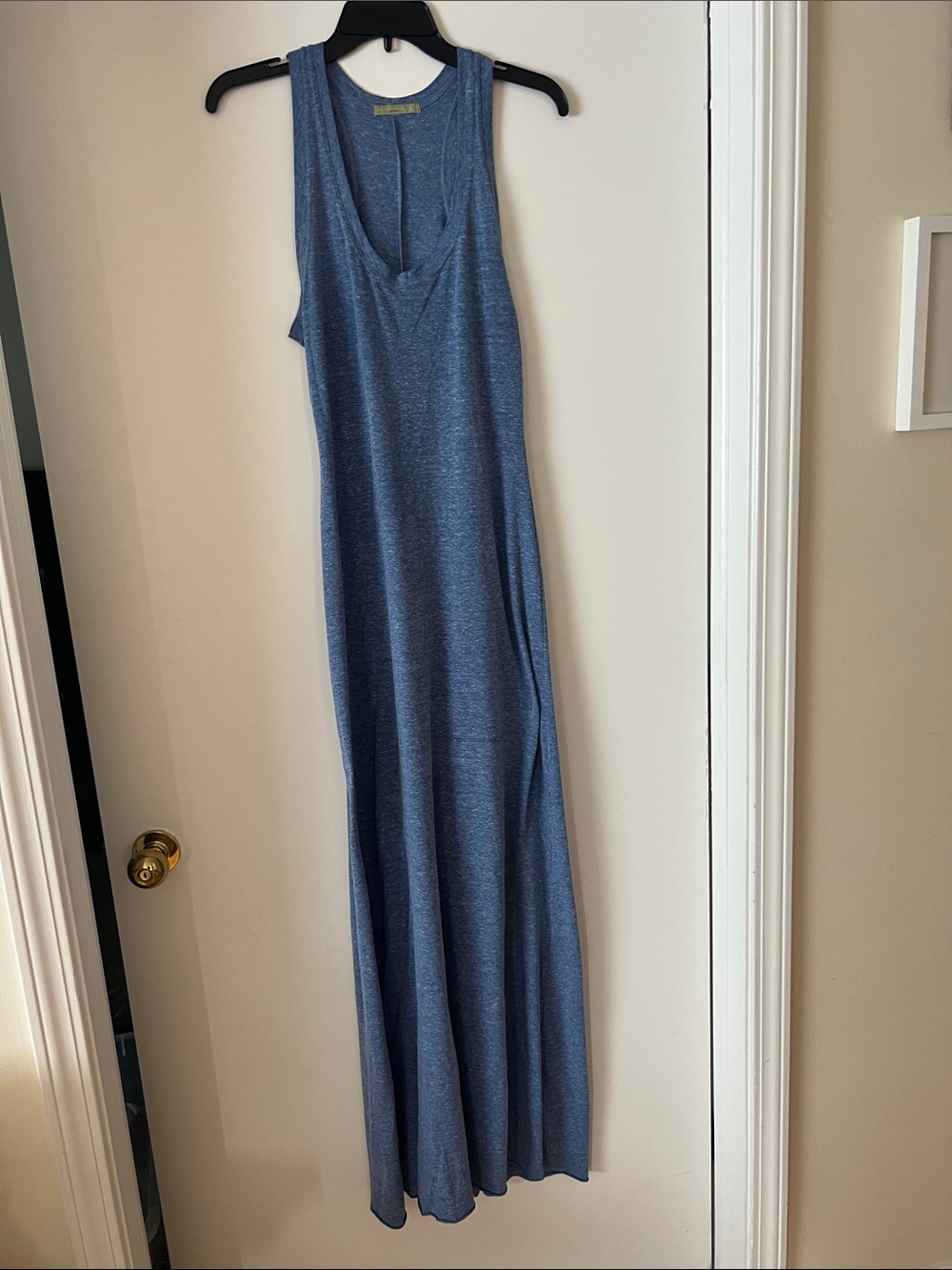 Women’s Sleeveless Heather Blue Maxi Dress - Casual Racerback